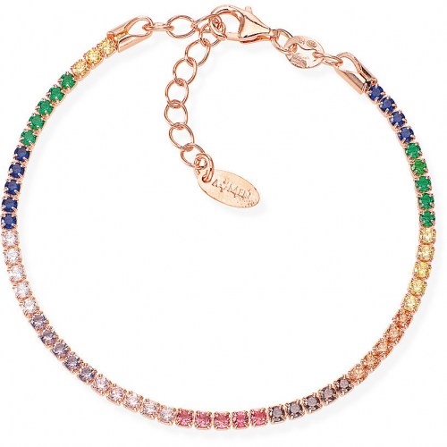 Bracciale Argento 925 Oro Rosa Con Zirconi Multicolor Amen BTRM16 